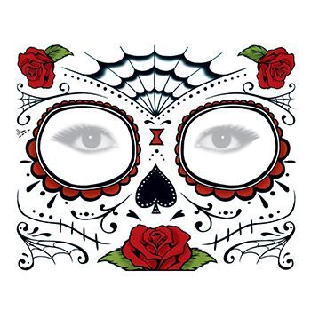 Day of the Dead: Roses Face Design Water Transfer Temporary Tattoo(fake Tattoo) Stickers NO.12913