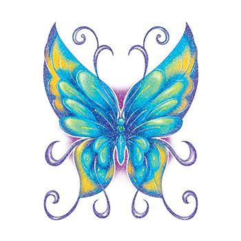 Glitter Blue and Green Butterfly Design Water Transfer Temporary Tattoo(fake Tattoo) Stickers NO.14322