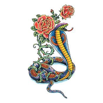 Traditional Cobra with Flowers Design Water Transfer Temporary Tattoo(fake Tattoo) Stickers NO.13663